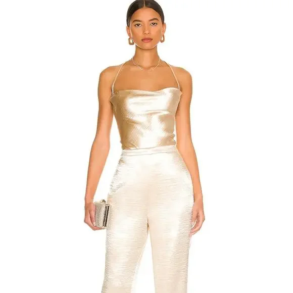 Lovers And Friends Revolve Britt Jumpsuit Champagne Lace Up Size Small NWT - Picture 1 of 10